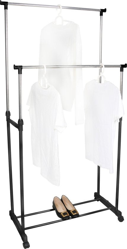 Niceey Kledingrek op Wieltjes - Verstelbaar Hoogte 90-160 cm - 130 KG Draagcapaciteit - Kleding Rek op Wielen - Kledingrek Metaal - Kledingrek Slaapkamer - Zwart