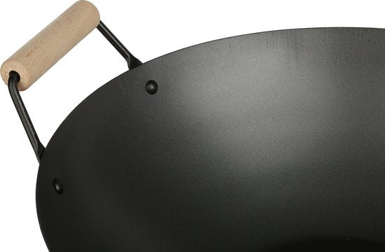 5Five Wok/hapjes/bak pan - Professional - met anti aanbak laag - metaal/hout - D35 x H16 cm - keuken pannen - alle hittebronnen geen inductie