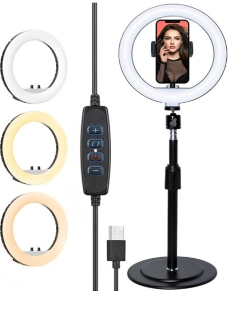 LURK ringlicht studioset 8 inch met verstelbaar statief, microfoon en afstandsbediening -  zwart