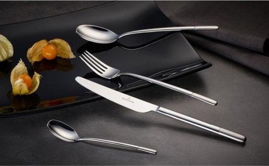 Villeroy & Boch Ella Bestekcassette 24-delig – Roestvrij staal met vergulde details – Gesatineerd zilver/goud – Lengte messen 23 cm, vorken 20 cm, lepels 20 cm, koffielepels 14 cm