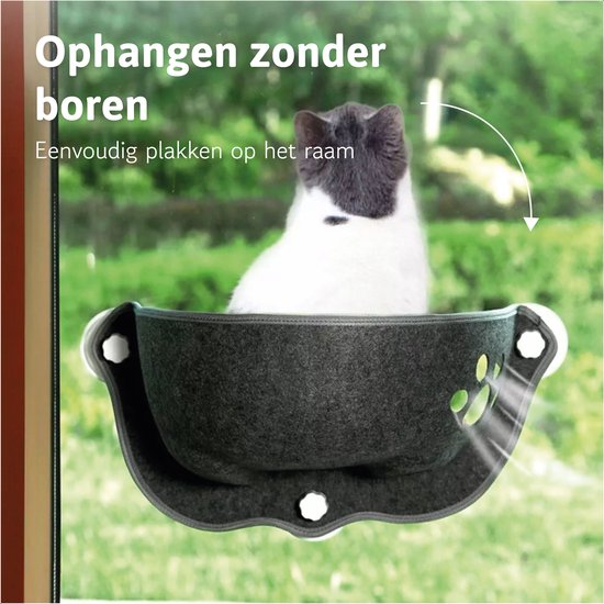 LBB Kattenhangmat - Voor aan het raam - Kom vorm - Kattenmand - Raam - Hangmat kat - Dieren - Kattenbed - Kattenmand - Slaapplek - Ligplaats - Grijs
