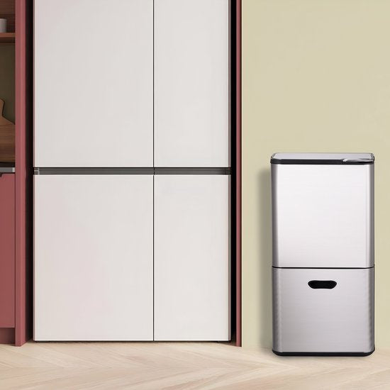 Bayt Prullenbak 60 Liter - Vuilnisbak 60 Liter - Prullenbak Afvalscheiding - 2 Compartimenten - RVS - Zilver