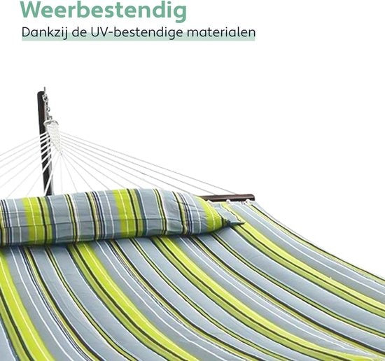 Vita5 Hangmat met Standaard en Spreidstok – 2 Persoons – Afneembaar kussen – Weerbestendig – Blauw/Groen