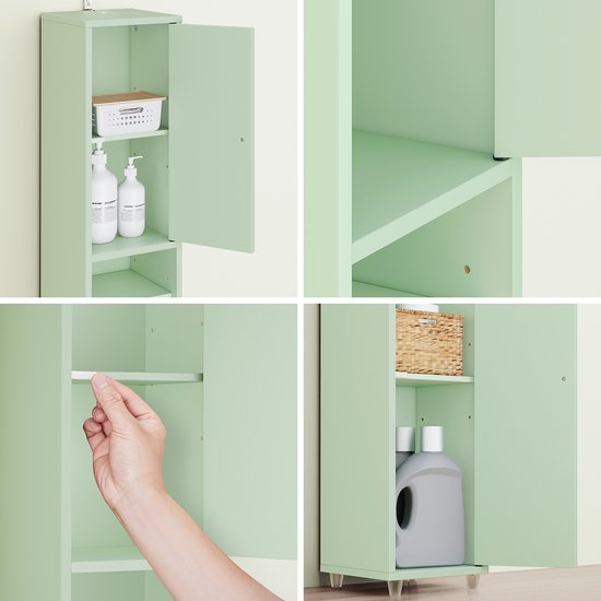 SoBuy Badkamerkasten hoog - Opbergkast met Verstelbare Planken en Lade - Kolomkast Badkamer - 20x180x20cm, Lichtgroen, BZR34-II-GR - voor Badkamer, Woonkamer, Slaapkamer