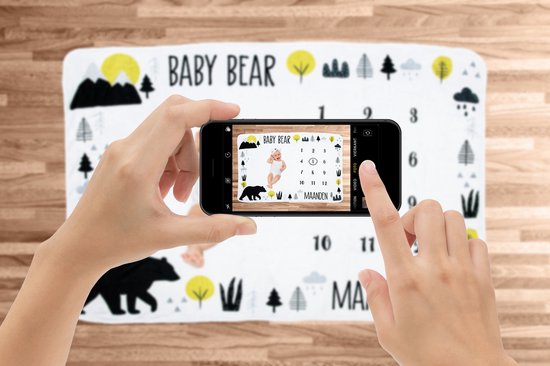 Frummel Mijlpaaldeken ‘Bear’ – Mijlpaaldeken – Mijlpaal baby – Kraamcadeau Jongen – Kraamcadeau Meisje – Baby Shower Cadeau – Baby Cadeau – Mijlpaaldeken in het Nederlands – Moederdag cadeau - 100 x 150 cm