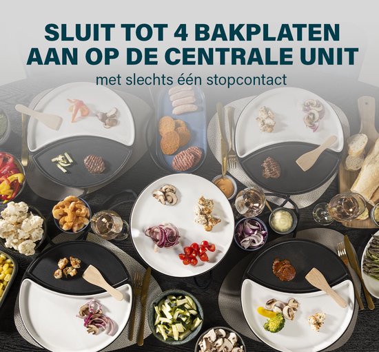 Princess Dinner4All 103080 - Gourmetstel - Grill & Bakplaat - Extra lang 2 meter snoer - 4 personen - Vaatwasserbestendig - PFAS-vrij - Uitbreidingsset beschikbaar