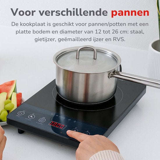 Alpina Inductieplaat - 1-Pits Kookplaat - 2000 W - Zwart