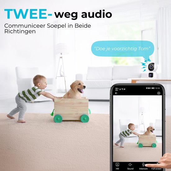 Camux DualVision Beveiligingscamera Binnen - 2MP Full HD Camera met Nachtzicht - Babyfoon - Baby monitor - Huisdiercamera met app - Hondencamera - Petcam