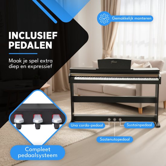 Finesse Digitale Piano - 88 Gewogen Toetsen - met Frame, Pedalen & Kruk - Keyboard Piano - Elektrische Piano - Volwassene & Kind