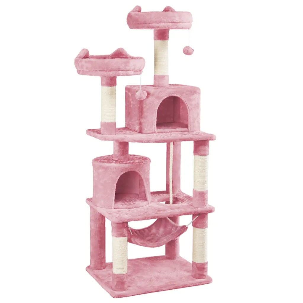 Yaheetech Krabpaal 158 cm - Roze - Kattenboom met 2 Kattengrotten, Hangmat en Sisalpalen
