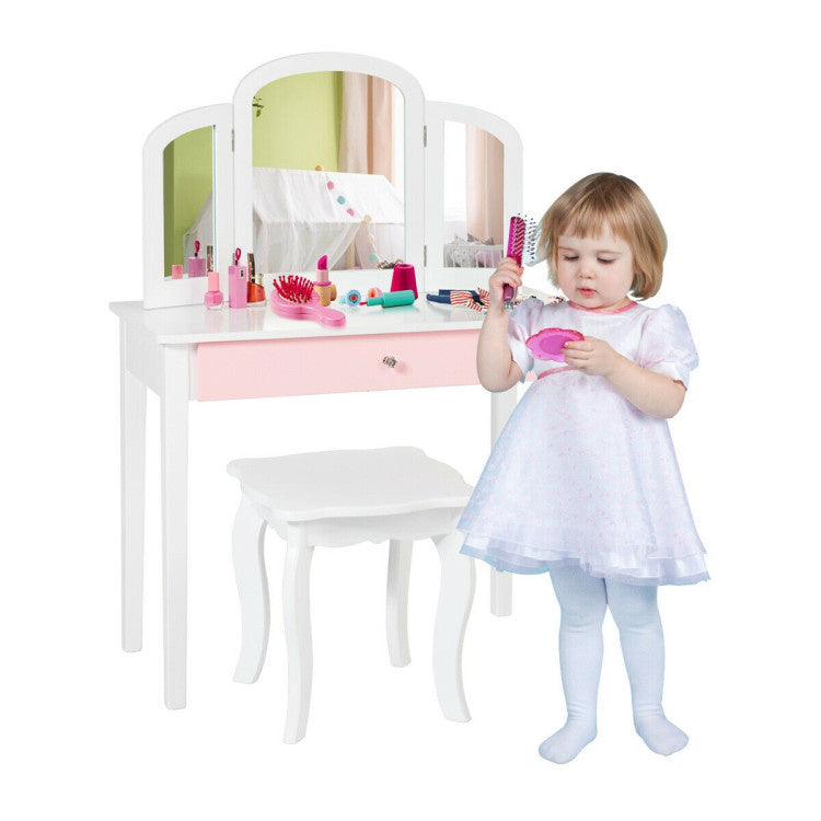 Coast Opmaaktafel - Kaptafel/Make up Tafel Met Spiegel en Krukje - 70 x 34 x 95,5 cm - Wit