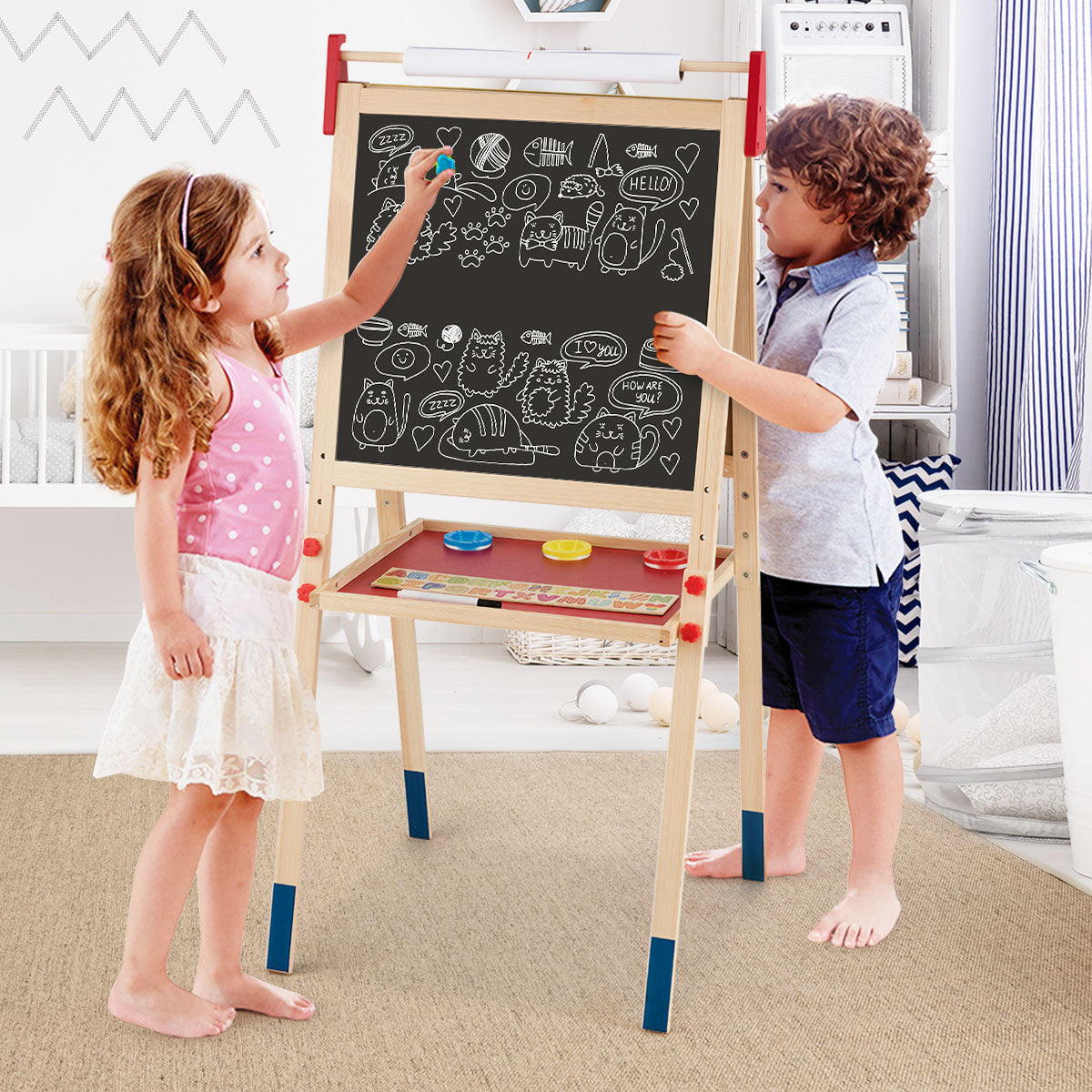 Coast 3-in-1 Schilderbord Voor Kinderen Dubbelzijdig Whiteboard & Krijtbord - 60 x 55 x 112,5-124,5 cm