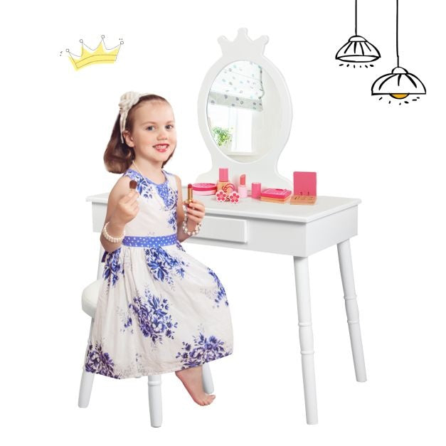 Coast Make-Up Kaptafel voor Kinderen - Met lade - Incl. Krukje - Wit