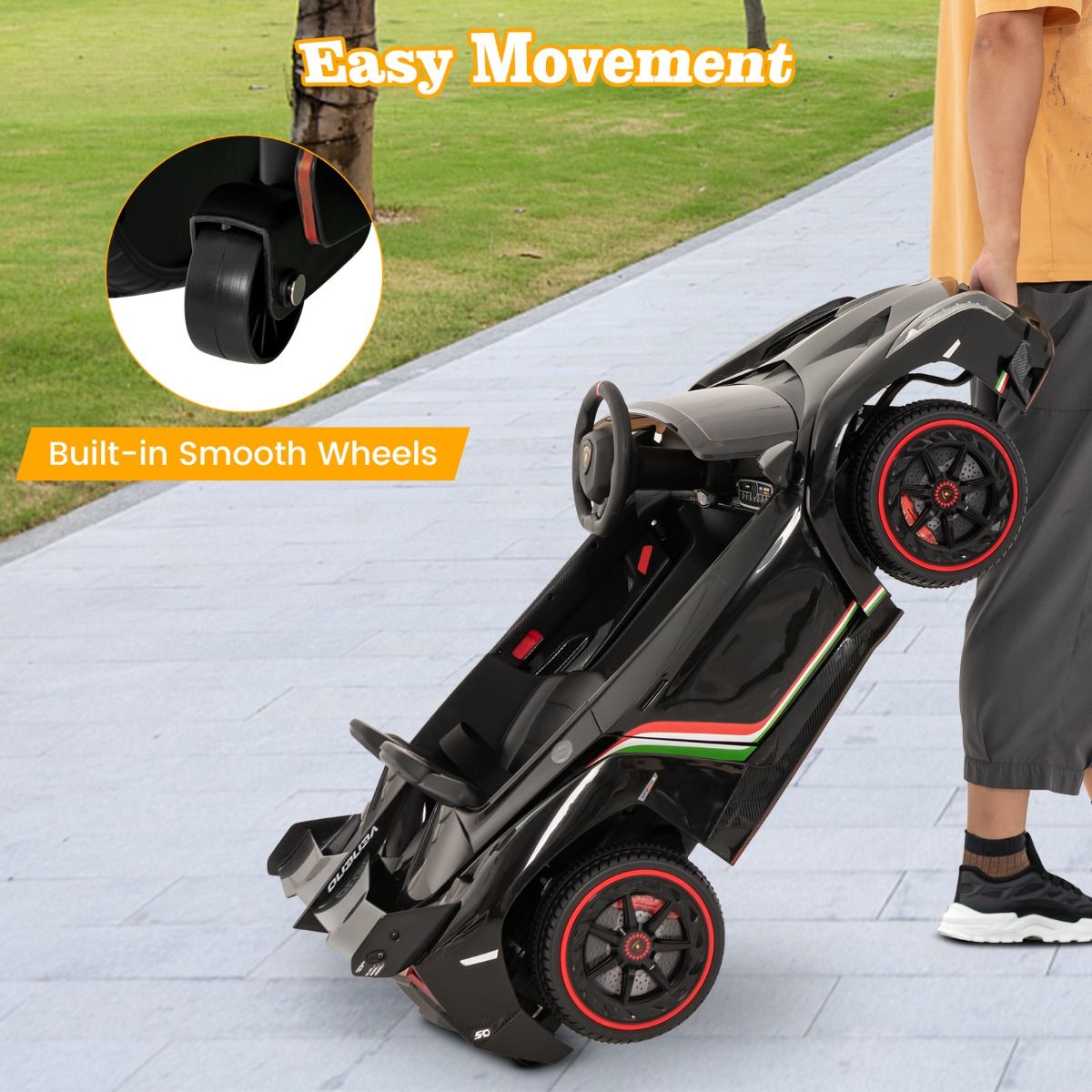 Coast Lamborghini Gelicentieerde Elektrische Auto - 12V Batterij - Afstandsbediening - 3 Snelheden - Hydraulische Deuren - Zwart