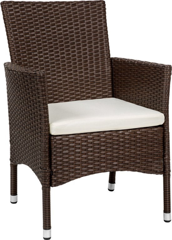 tectake® - Set van 2 wicker tuinstoelen - incl. 2 sets kussenhoezen (beige en grijs) - bruin - 404550 - poly-rattan
