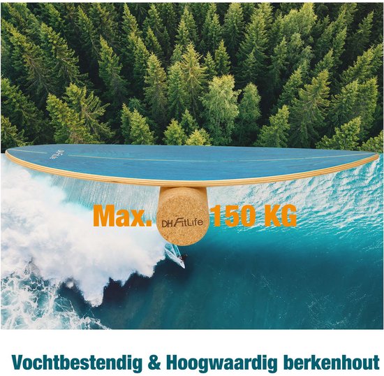 DH FitLife Houten Balance Board met Rocker Vorm – Balansbord voor Kinderen & Volwassenen – Indoor Fitness & Core Training, Groen