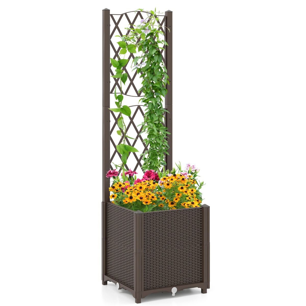 Coast Verhoogde Plantenbak met Schutting - Zelfbewateringssysteem - Uitbreidbaar - Koffie - 40 x 40 x 140 cm