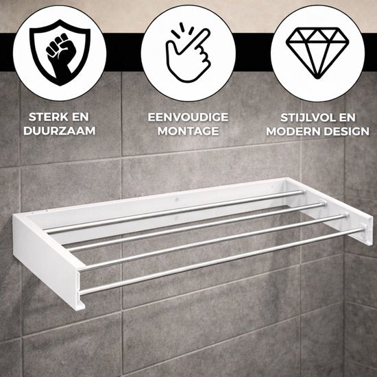 Vonia Wanddroogrek - Droogrek - Wasrek - Droogrek Muur - 80 x 40 cm - Wit