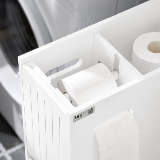 SoBuy Lage Kast, Staande Smalle Opbergkast, Smalle Badkamerkast, Toiletkast - Wit, 60x20x75cm, BZR111-W