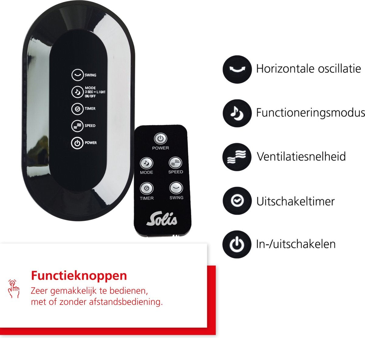 Solis Easy Breezy 757 Torenventilator - Ventilator Staand met Afstandsbediening - Timerfunctie - 44,8 dB - 91 cm Hoog - Wood Effect