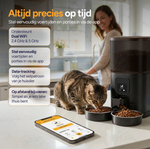 Viervoeter Feed Dual Voerautomaat - Zwart - 28 x 22 x 36 cm - 7L, Dubbele Bak, App & WiFi