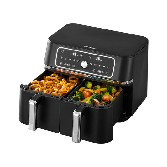 Ochama 9L Dubbele Airfryer – 2 Onafhankelijke Kookzones – 10-in-1 – Digitale LED Bediening – 4,5L + 4,5L