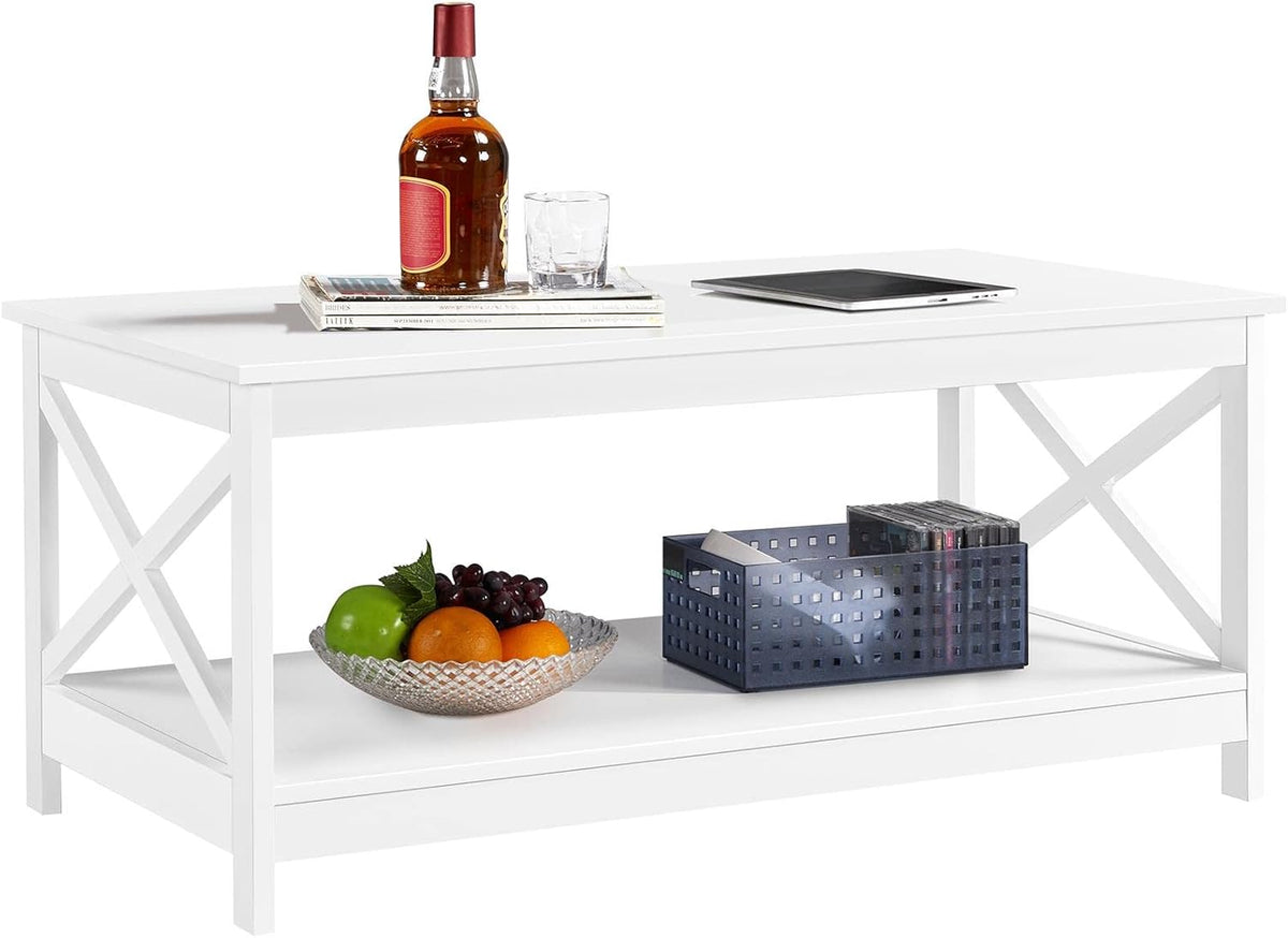 Salontafel met 2 Legplanken en X-Vormig Frame 100 × 50 × 45 cm Wit
