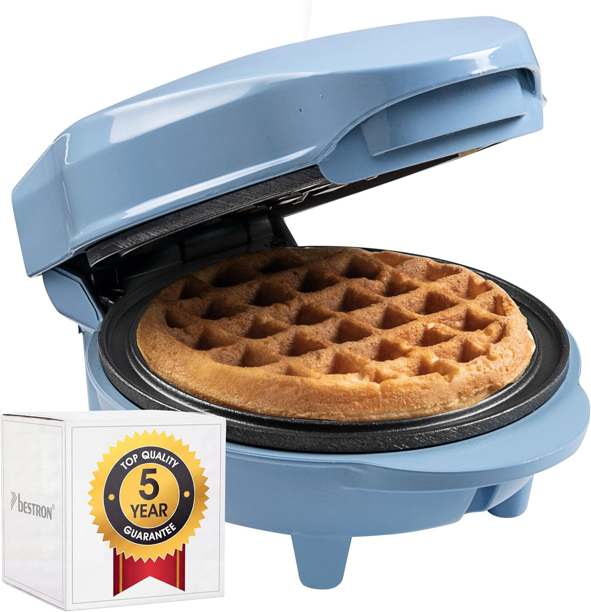 Bestron Mini-wafelijzer Retro Design - Antiaanbaklaag - Voor Kinderfeestjes en Kerst - 550 Watt - 15,4 x 11,3 x 20,3 cm - Blauw