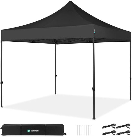 VONROC Partytent - Paviljoen - Easy Up - Opvouwbaar - Waterdicht - Met Draagtas - 300 x 300 cm – Zwart