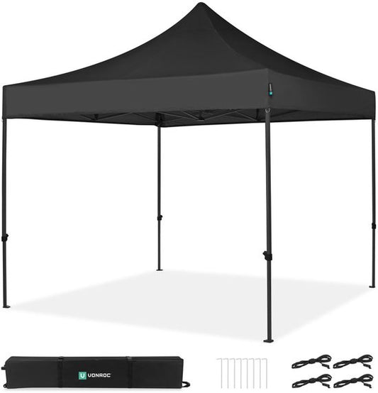 VONROC Partytent - Paviljoen - Easy Up - Opvouwbaar - Waterdicht - Met Draagtas - 300 x 300 cm – Zwart