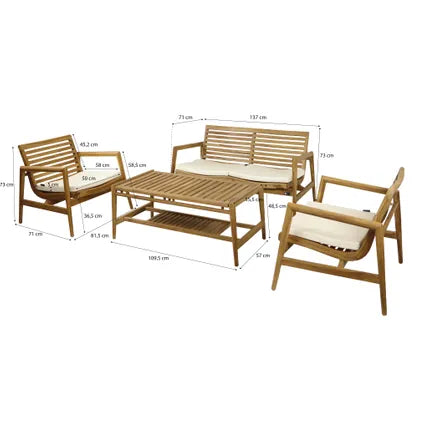 AXI June Teakhouten Loungeset - Natureel/Crème - 4-delig