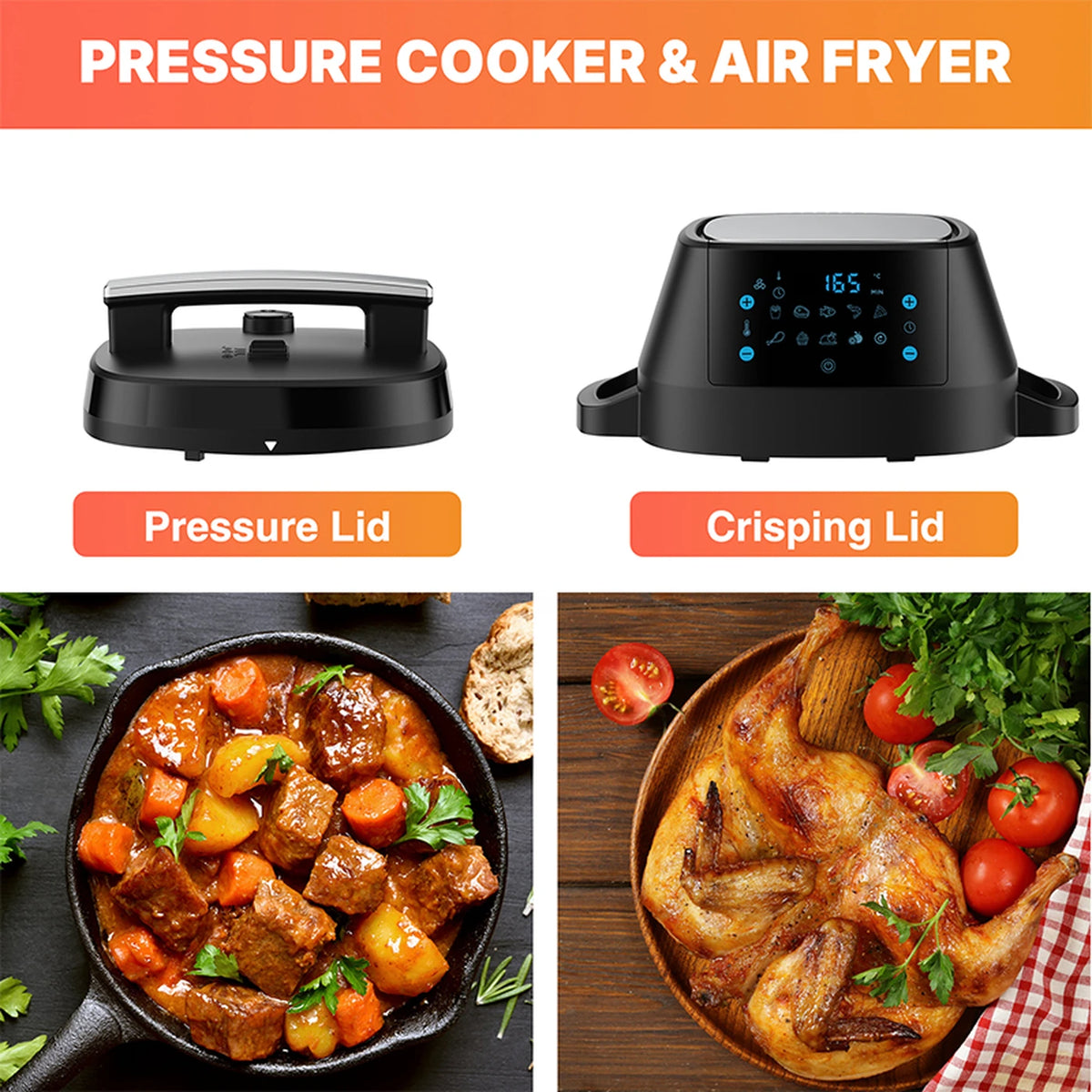 Joyami 6L Airfryer en Snelkookpan Combo - Dubbel Display - Zwart