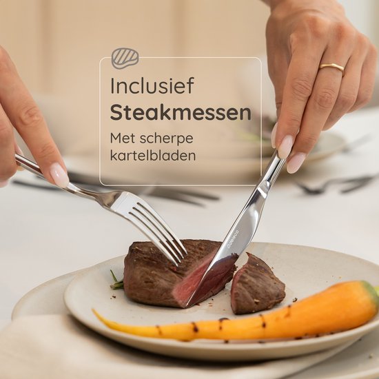 Deleca 6 Persoons Luxe RVS Bestekset Amor (36-delig) - Lepels, Messen, Vorken, Steakmessen & Gebaksvorkjes - Vaatwasserbestendig - Zilver Design Bestek - 18/0 Edelstaal