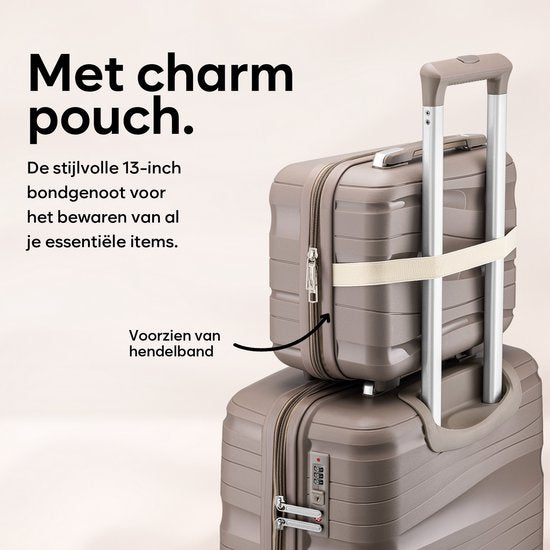 SC Travelin' Charm Handbagage Koffer – 40L – Cijferslot – 35x21x54 cm – Lichtgewicht & Duurzaam – Inclusief Gratis Pouch – Champagne