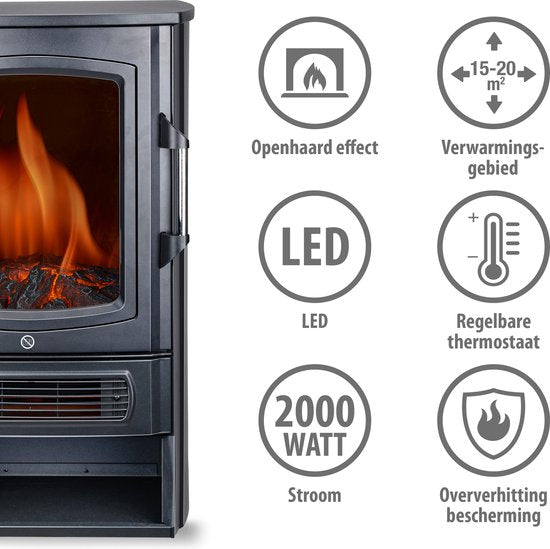 alpina Elektrische Sfeerhaard Helsinki ND-183 - Elektrische Haard met Verwarming - LED Vlammeneffect