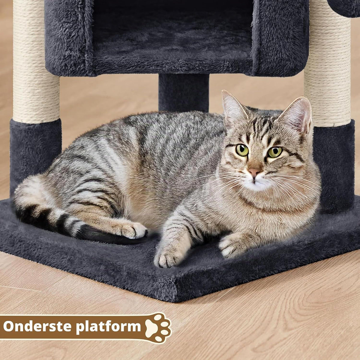 Yaheetech Krabpaal - Zwart - 40,5 x 40,5 x 58 cm - Met Kattenhol, Sisalpalen en Speelbal