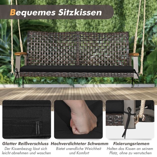 Coast 2-persoons Hangbank met Kussen - Zwart - 131 x 68 x 54 cm