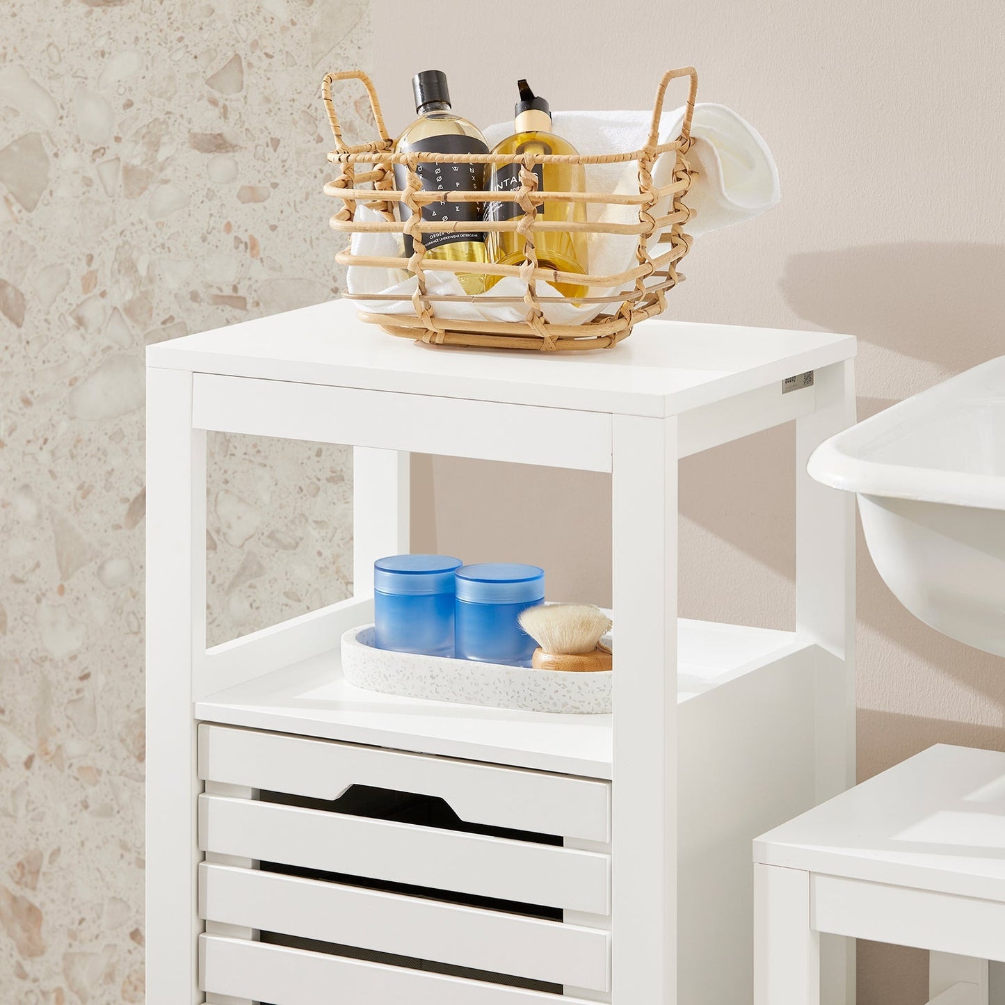 SoBuy BZR67-W Badkamermeubel - Kantelbare Wasmand - Wit MDF hout - 42x30x90 cm