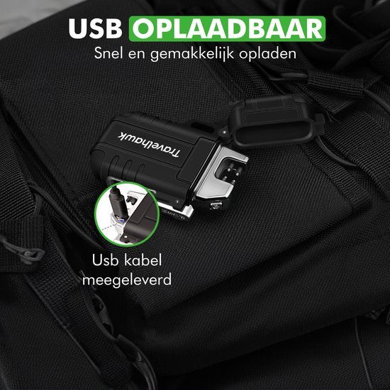 Travelhawk Elektrische Oplaadbare Aansteker - Duurzame Plasma Aansteker - Aanstekers - Elektrische Aansteker - Zwart