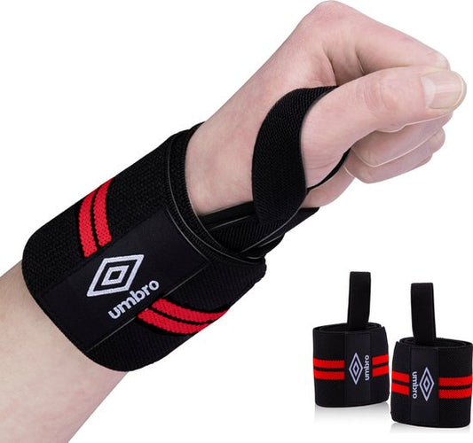 Umbro Polsbandages - 2 Stuks - Voor Fitness, Crossfit en Krachttraining - Rood/Zwart