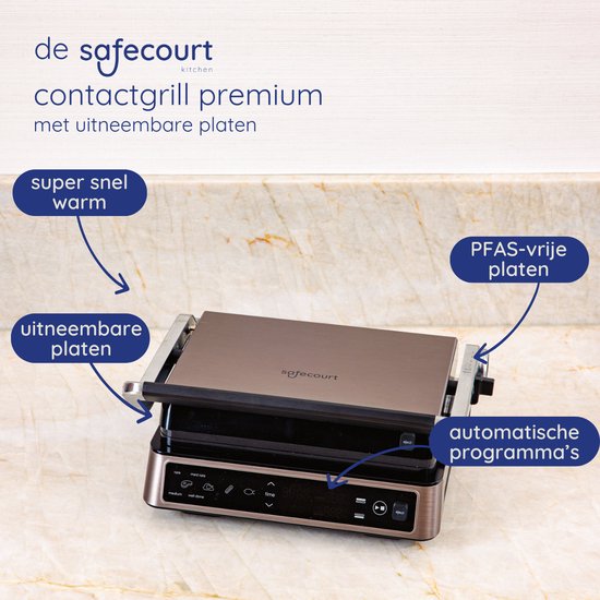 Safecourt Kitchen Contactgrill – Paninigrill en Tosti ijzer – Uitneembare PFAS-vrije platen & vaatwasserbestendig – Groot grilloppervlak – snel warm (2200W) – Tosti-apparaat