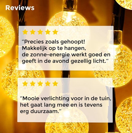 Happy Goods Solar Tuinverlichting op Zonneenergie - 50 LED Lichtsnoer Buiten - 5 m Verlicht + 2 m Snoer - Buitenverlichting Lichtslinger - Lichtsnoeren