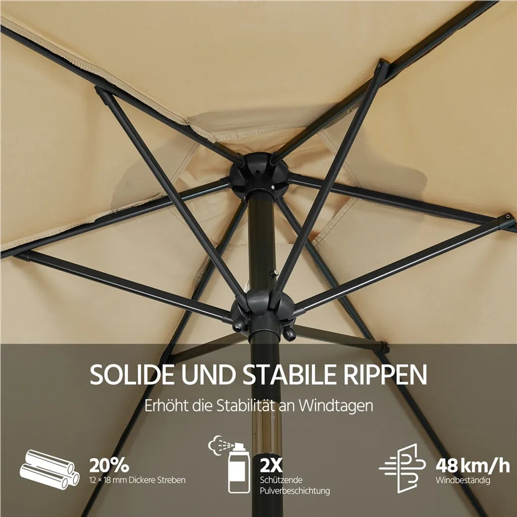 Yaheetech Parasol - Kantelbaar - Crank - 226 cm - Lichtbruin