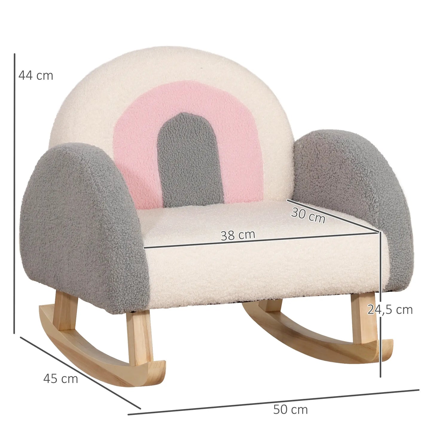 HOMCOM Kinder Schommelstoel – Grijs – 50 x 45 x 44 cm – Comfortabele Stoel met Zachte Bekleding en Stevig Houten Frame