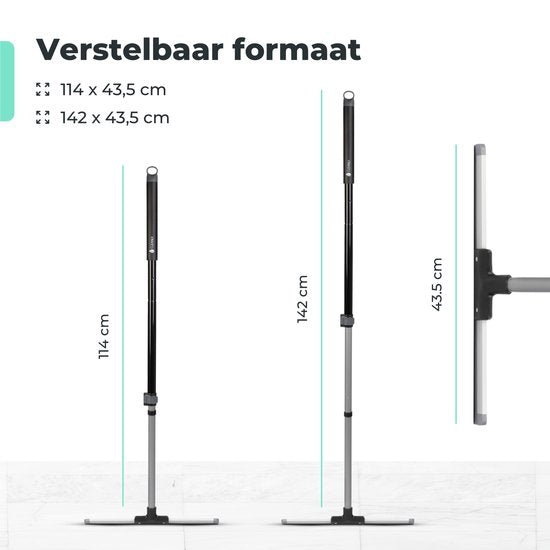 CLEANLY Vloertrekker met Steel Telescopisch 113-142 cm - Vloerwisser Badkamer met Rubberen Trekker - Watertrekker - Douchewisser - Breedte 43,5 cm - Zwart, Grijs