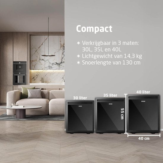 BREND BR-2227 Mini Koelkast 40L – Vrijstaand Tafelmodel Minibar met Instelbare Temperatuur, LED Verlichting & Verstelbare Deur – Zwart