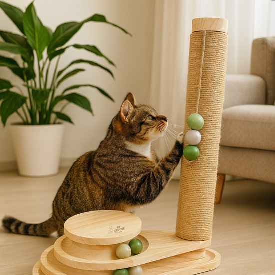 By Cee Cee Krabpaal - Krabpaal voor Katten - Katten Krabpaal - Houten Kattenspeelgoed - Ideaal Voor Meerdere Katten - 38x24.5x47.5cm - Noa