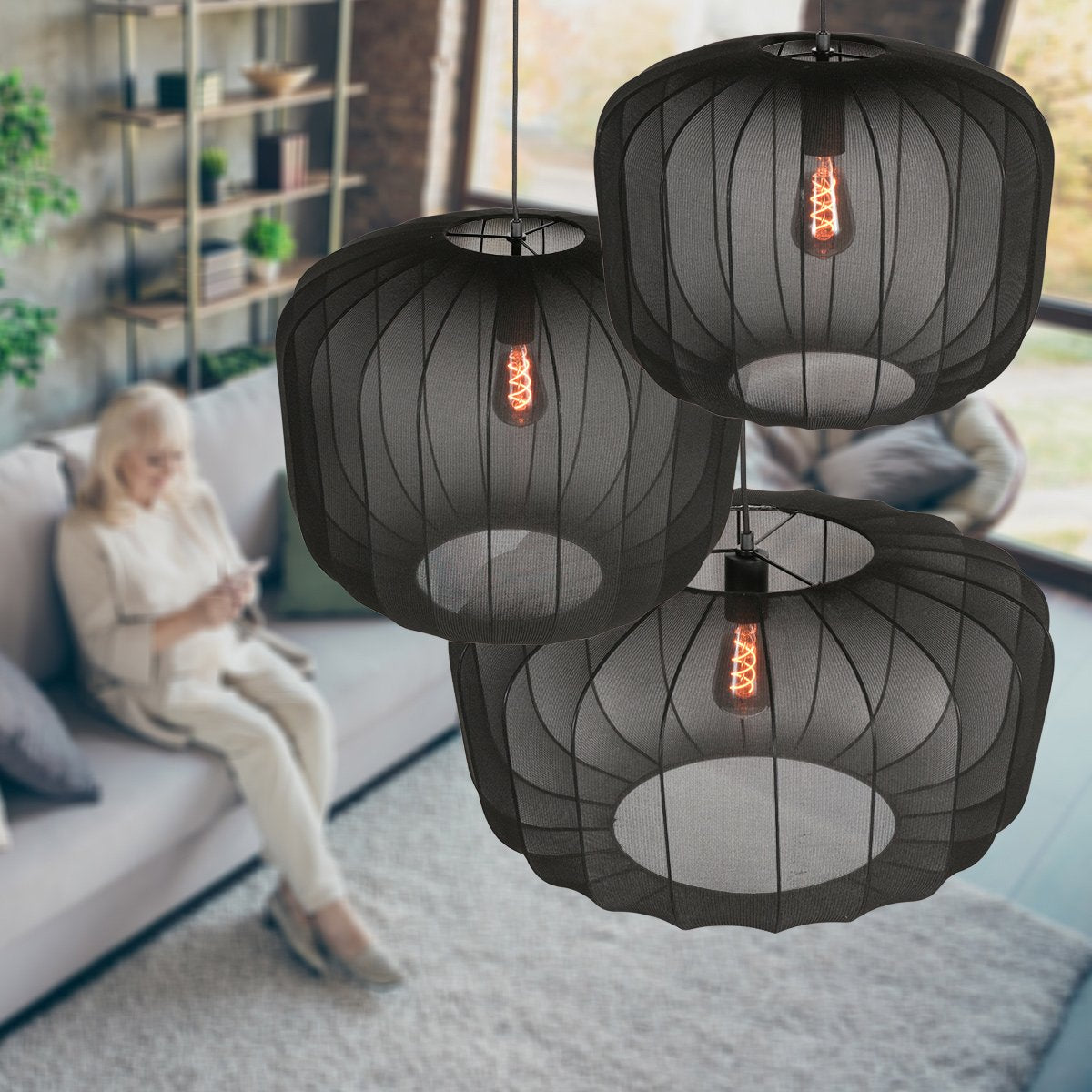 Anne Lighting - hanglamp - Sable - zwart - linnen metaal - Ø 60cm - E27 - 4193ZW