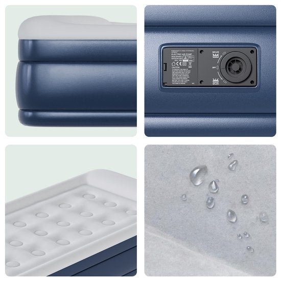 LifeGoods Luchtbed - 1 Persoons - Luchtmatras met Ingebouwde Pomp en Kussen - Opblaasbed - Incl. Draagtas en Reparatiekit - 196x96x47cm - Blauw/Wit