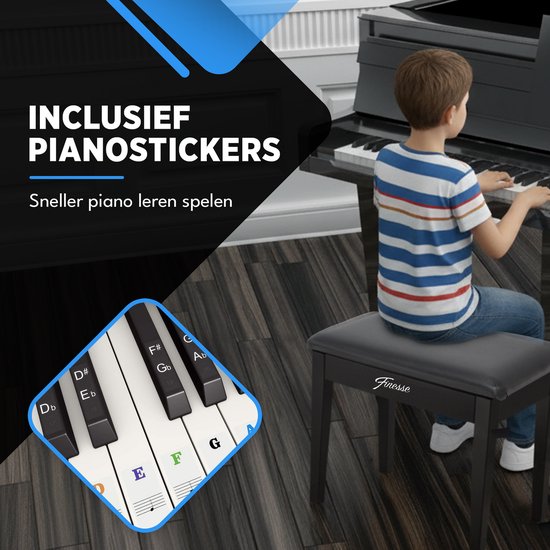 Finesse Pianokruk - met Opbergruimte - Zacht Kussen - Pianobank - Pianostoel - Zwart
